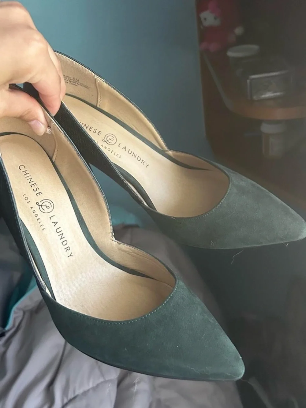 Chinese Laundry Dark Green Suede Pointed-Toe Pumps - Picture 1 of 5